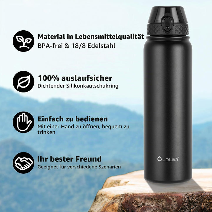 OLDLEY Edelstahl Trinkflasche mit Strohhalm, 1L Isolierte Trinkflasche, Thermosflasche BPA-freie - A