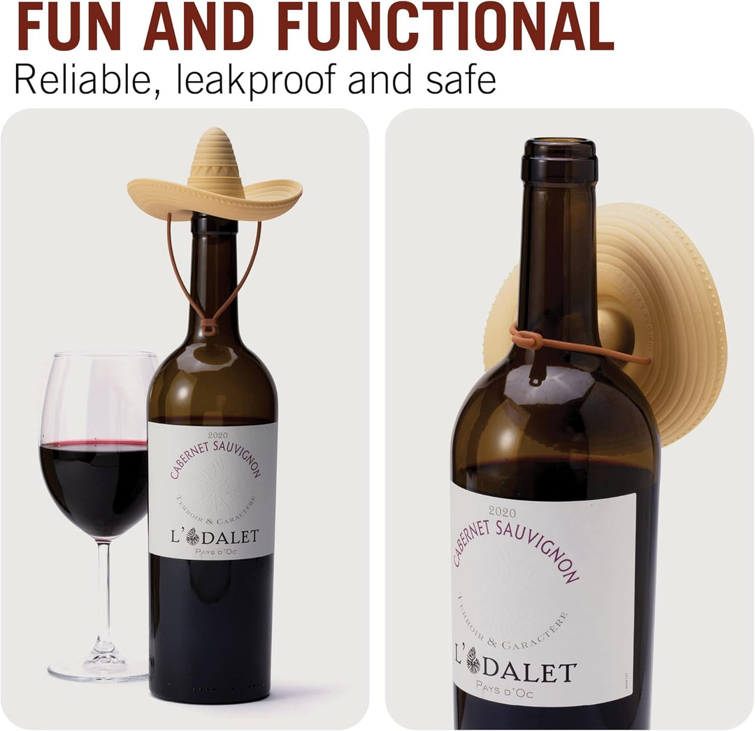 Elcorko Silikon-Weinstopfen mit Sombrero-Design, hält Wein frisch, 3 Stück Elcorko - Pack Of 3, Elco