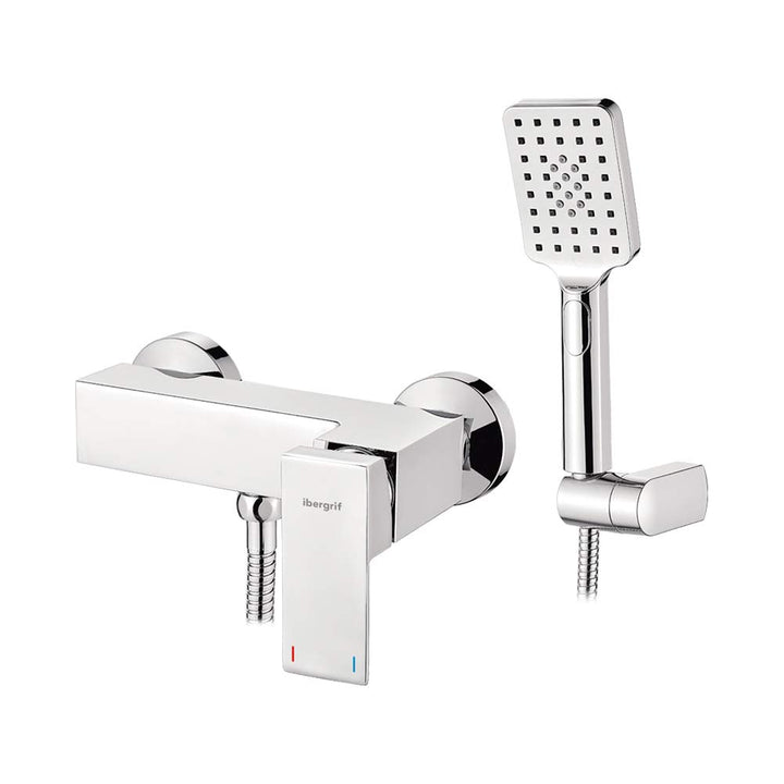 Ibergrif Atenas - Eckig Duscharmatur Set, Brausebatterie mit Duschkopf, Duschkopfhalter, und Brauses