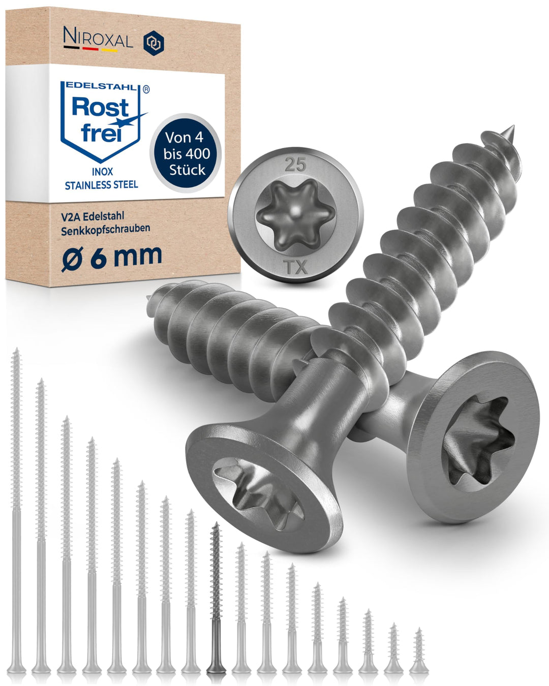 Edelstahlschrauben Torx Holzschrauben 6x60 Edelstahl V2A rostfrei Spanplattenschrauben für Holz Teil