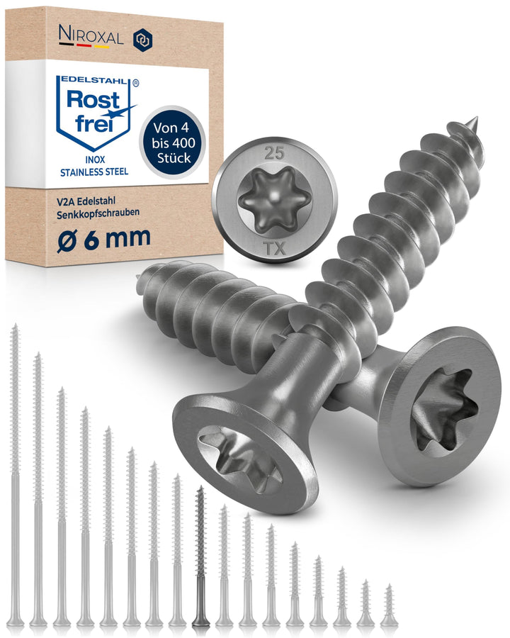 Edelstahlschrauben Torx Holzschrauben 6x60 Edelstahl V2A rostfrei Spanplattenschrauben für Holz Teil