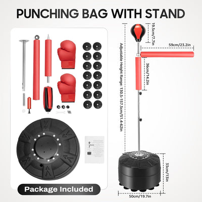 Boxbirne Punchingball, 360° Standboxsack Boxen, 120-190cm Höhenverstellbar, Standboxball freistehend