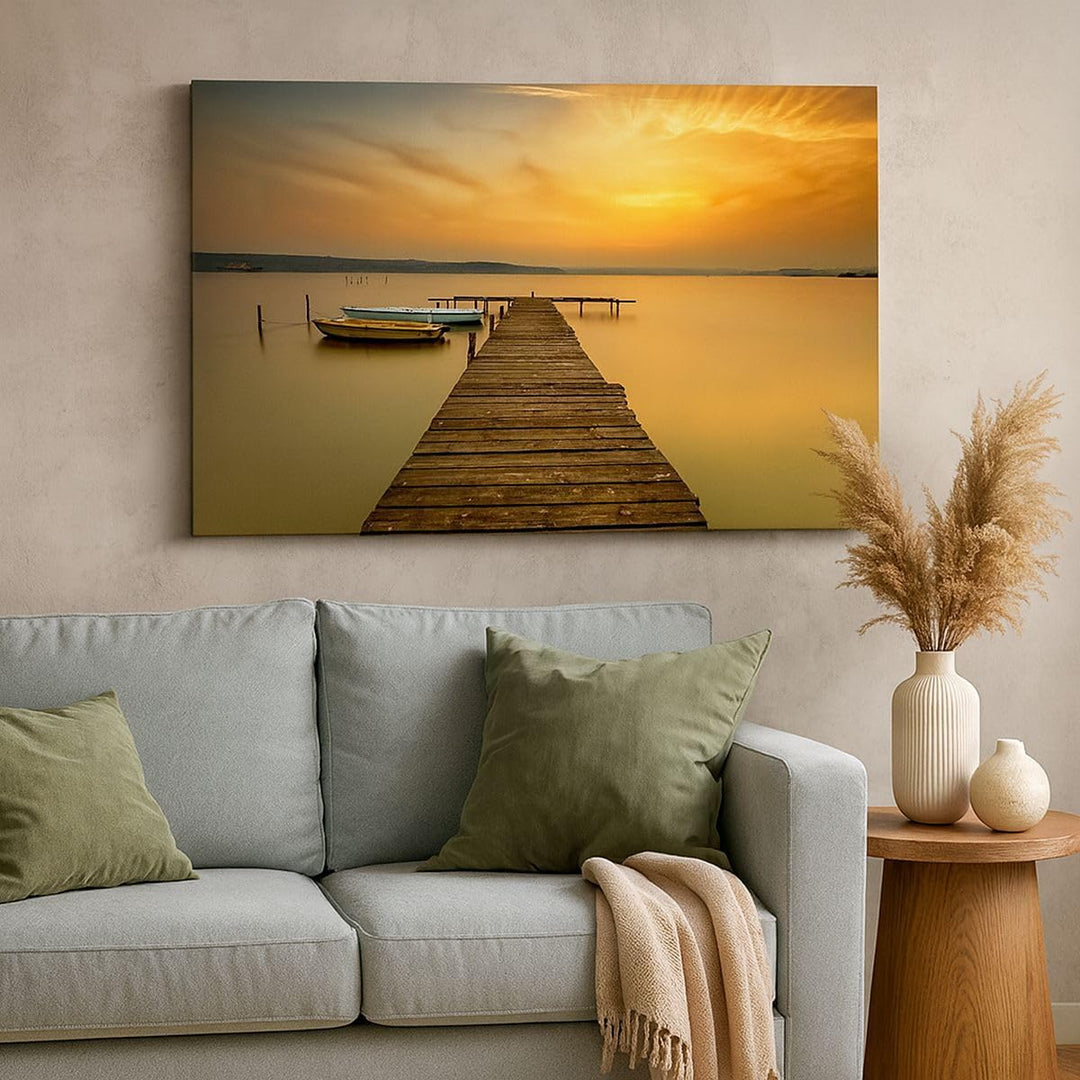 ARTTOR Bilder auf Leinwand 100x70cm Leinwandbild mit Rahmen See Brücke Gross Wanddeko Bild Schlafzim