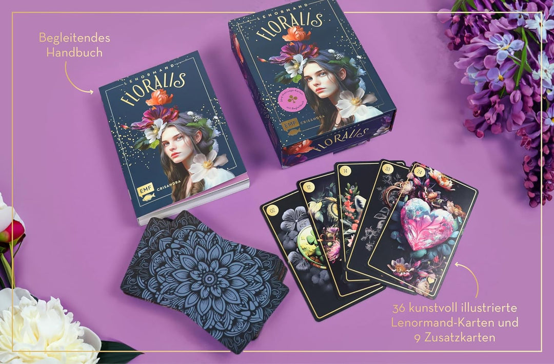 Lenormand-Kartenset: Floralis: 45 kunstvoll illustrierte Wahrsage-Karten für die neue Zeit mit Goldr