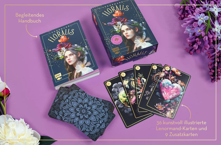 Lenormand-Kartenset: Floralis: 45 kunstvoll illustrierte Wahrsage-Karten für die neue Zeit mit Goldr