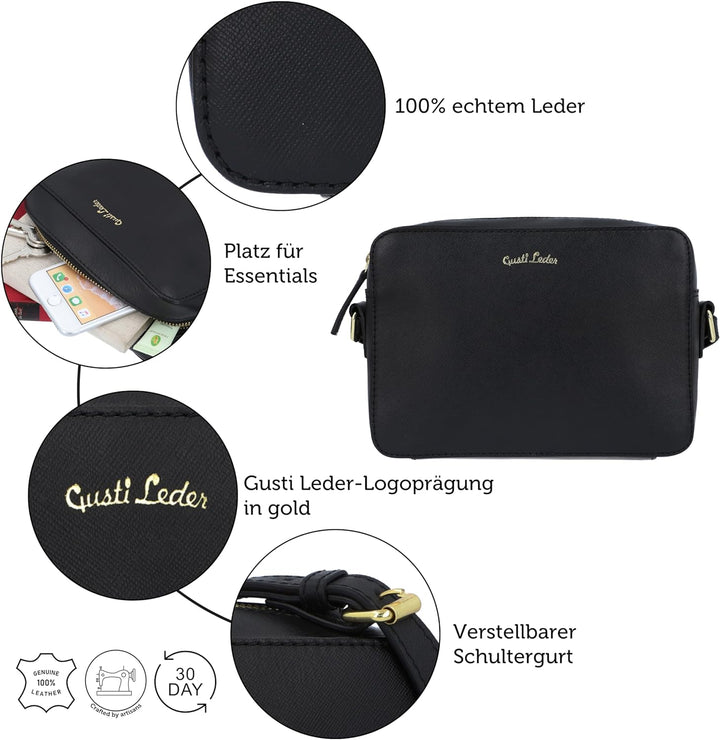 Gusti Umhängetasche Leder - Almina Damen Handtasche Schultertasche Crossbody bag Ledertasche Vintage