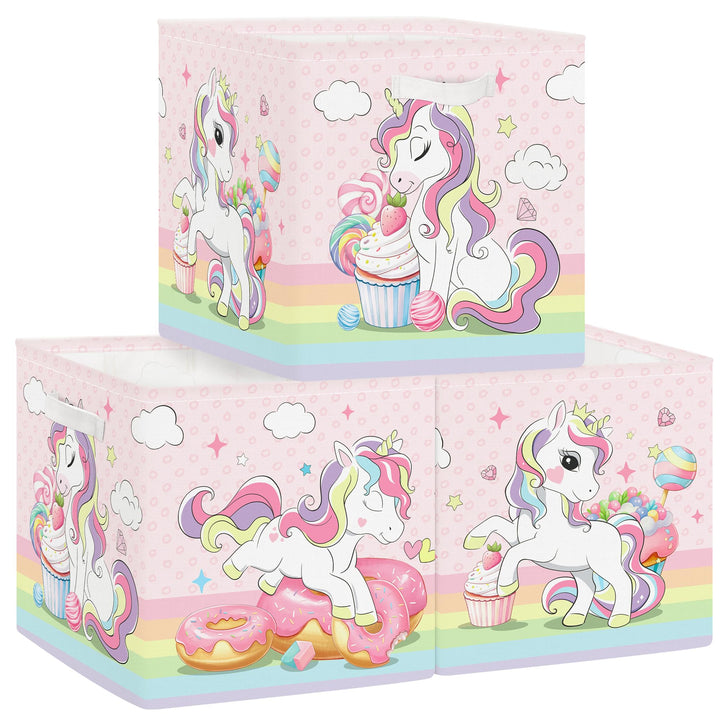 30cm Aufbewahrungsbox 3 Stück Einhorn Regenbogen Aufbewahrungskorb Kinder Faltbar Wolken Stern Aufbe