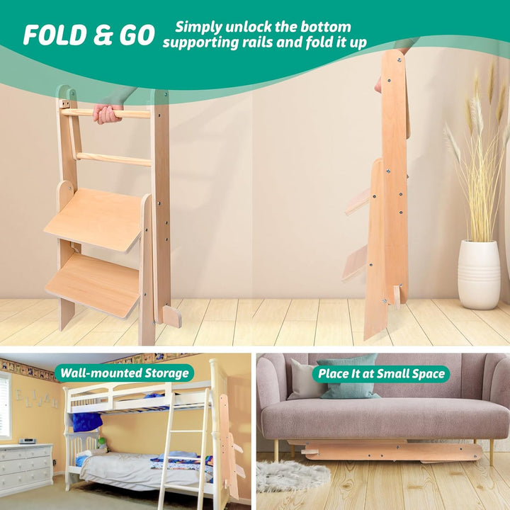 Lernturm ab 1 Jahr, Montessori Lernturm klappbar mit 2-facher Höhenverstellung, Holz Learning Tower