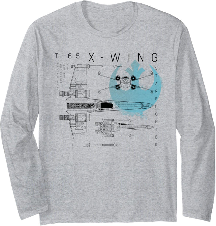 Star Wars Rebel X-Wing Starfighter Schematic Langarmshirt