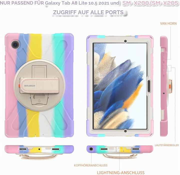 BRAECN für Galaxy Tab A8 Hülle - Samsung Galaxy Tab A8 10.5" 2021 Bunt | Stossfeste Schutzhülle, 360