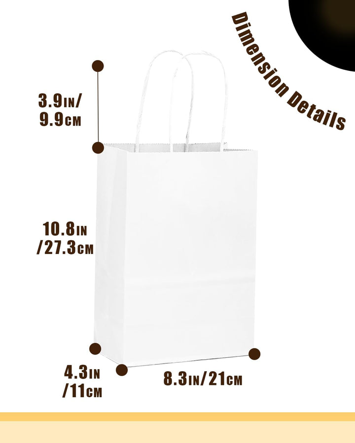 Gcardist 100-Packs weisse Geschenk-Taschen mit Griffen Bulk 11"x8.3"x4.3" Medium Size Paper Bags Mul