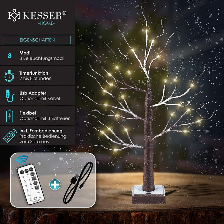 KESSER® Lichterbaum Birkenbaum 60cm LED Mit Fernbedienung Timer 8 Modi Lichterzweige für Innen Warmw