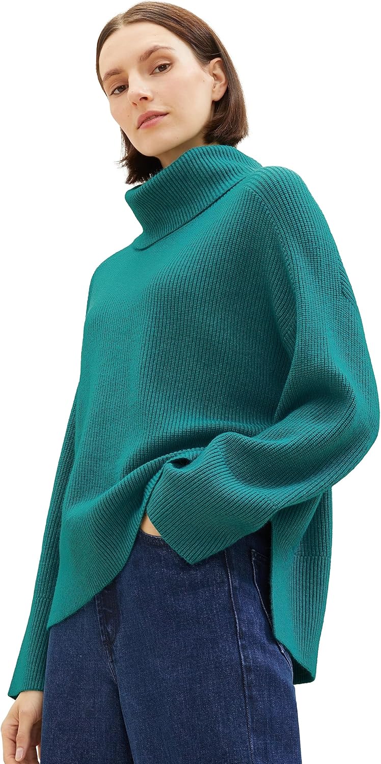 Tom Tailor Damen 1037786 Pullover mit Rollkragen (1er Pack) XL 32402 - Ever Green Melange, XL 32402