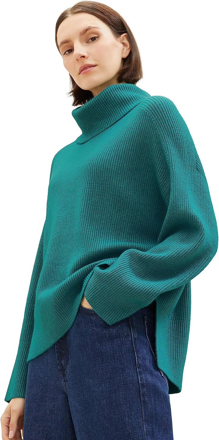 Tom Tailor Damen 1037786 Pullover mit Rollkragen (1er Pack) XL 32402 - Ever Green Melange, XL 32402