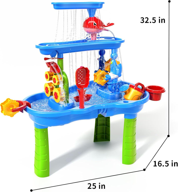 TEMI Wasserspieltisch für Kleinkinder, Sand- und Wassertisch 3-stufiger Outdoor-Spieltisch Sensorik-