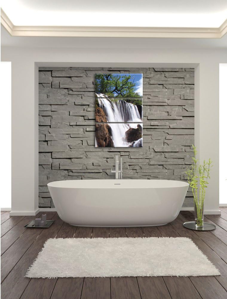 Pixxprint prachtvoller Wasserfall im Dschungel 3-Teiler Leinwandbild 120x80 Bild auf Leinwand