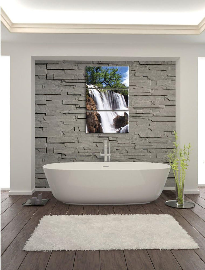 Pixxprint prachtvoller Wasserfall im Dschungel 3-Teiler Leinwandbild 120x80 Bild auf Leinwand