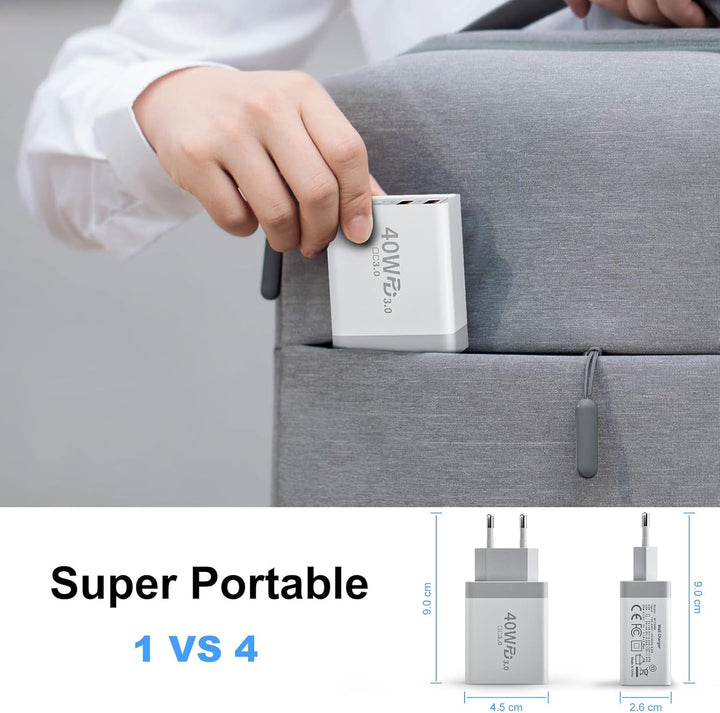 2er Pack USB C Ladegerät, 40W 4-Ports USB-C&USB-A Mehrfach Typ C Schnellladegerät Netzteil Adapter S