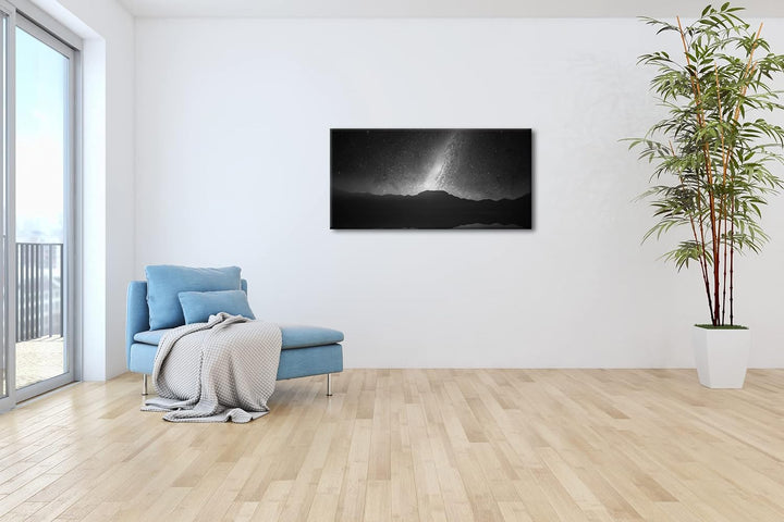 Erhellter Nachthimmel Panorama 120x60 cm Effekt: Schwarz/Weiss als Leinwandbild, Motiv fertig gerahm