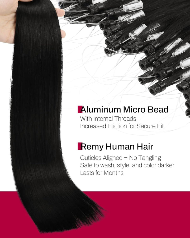 Moresoo Microring Extensions Echthaar 1g Naturschwarz #1B Remy Cold Fusion Echthaar Extensions Micro
