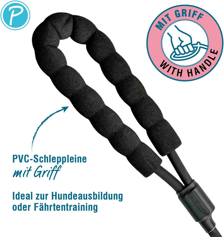 Petlando PVC-Trekkingleine schwarz rund 5 m /0,8 cm Durchmesser mit Handschlaufe, extrem robust