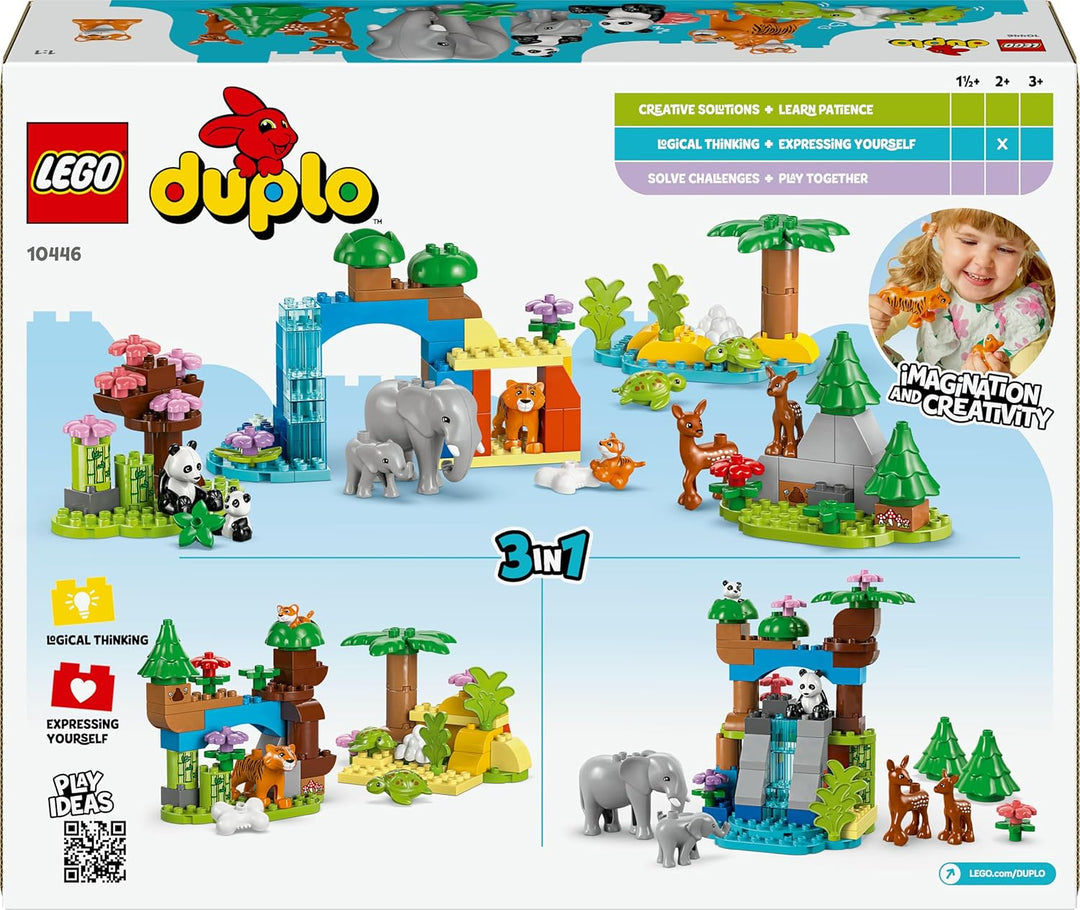 LEGO DUPLO Town Wildtier-Familien 3-in-1-Set, Lernspielzeug für Kleinkinder mit Schildkröten, Tigern