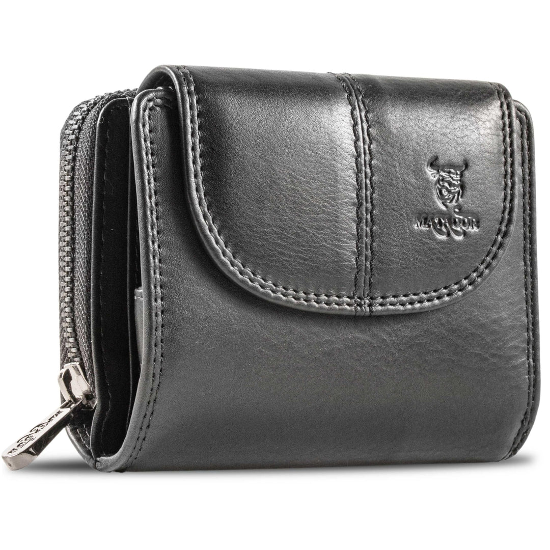MATADOR Echt Leder Damen Geldbörse TüV Geprüfter RFID/NFC Schutz Brieftasche Frauen Kompakt Grösse P