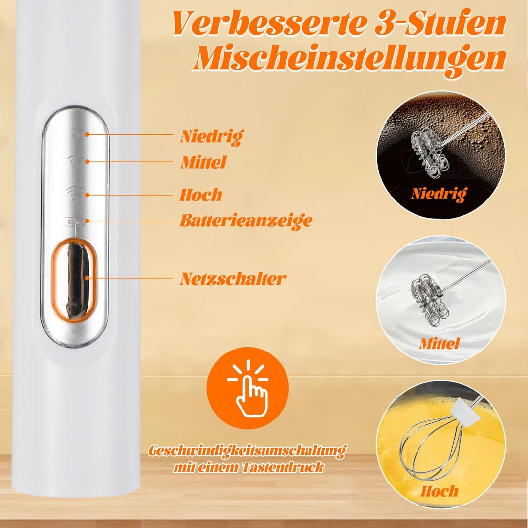 Aohcae Milchaufschäumer Stab, USB Handheld Milchaufschäumer Wiederaufladbar, 3 Gang Aufschäumer mit