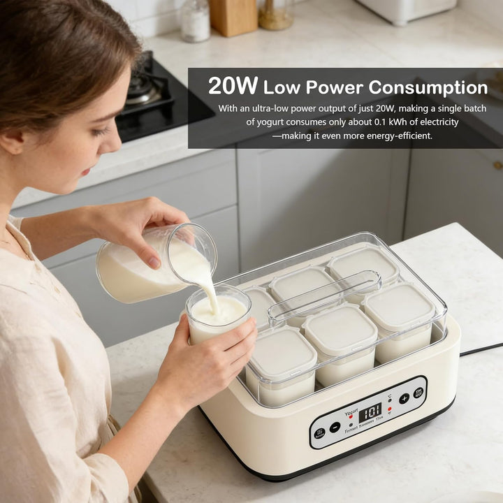Joghurtbereiter, 1,6 L Joghurt Maschine mit 6 Stück 250 ML Gläsern Joghurtmaschine mit Zeiteinstellu