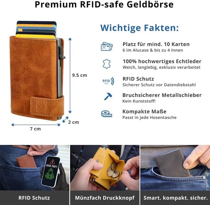 SecWal Kartenetui mit Münzfach Druckknopf inkl. Geschenkbox - Made in Germany - Echtleder Mini Geldb