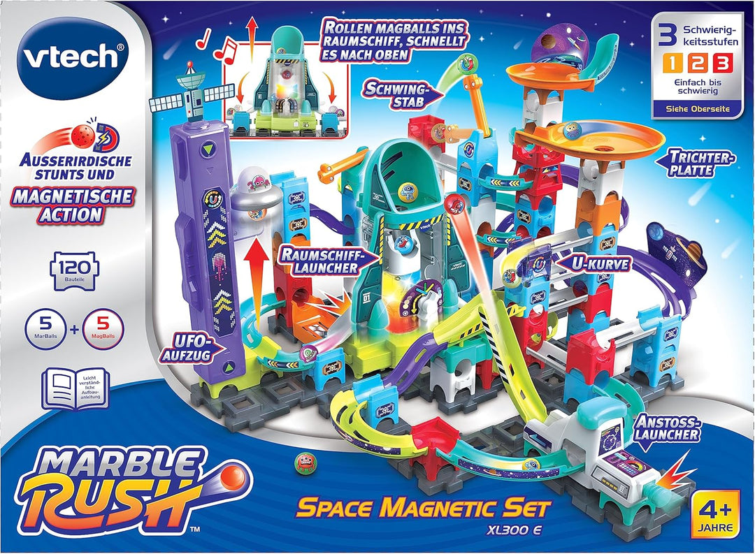 VTech Marble Rush - Space Magnetic Set XL300 E – Interaktive Murmelbahn mit spannenden Bahnelementen