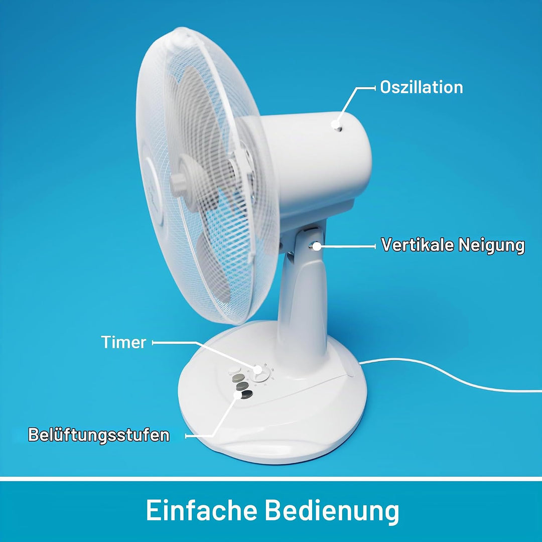 SUNTEC Tischventilator Timer CoolBreeze 3000 TV - Leise 30 cm, 40 Watt | Tisch Ventilator 3 Stufen,