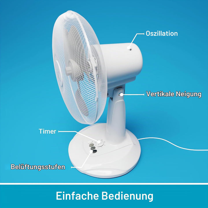 SUNTEC Tischventilator Timer CoolBreeze 3000 TV - Leise 30 cm, 40 Watt | Tisch Ventilator 3 Stufen,