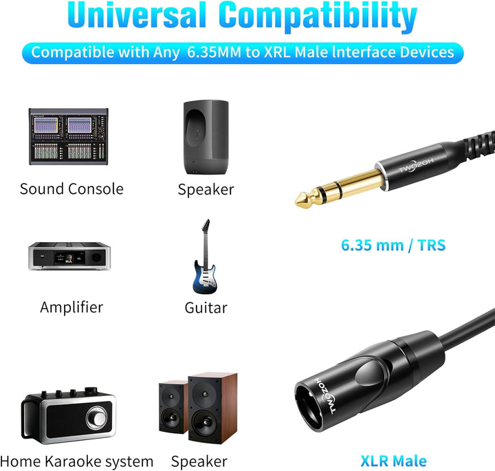 Twozoh XLR auf Klinke 6,3 5M, XLR Stecker auf TRS 6,35 mm Stereo Gitarrenkabel (Profesional/Hifi) 5M
