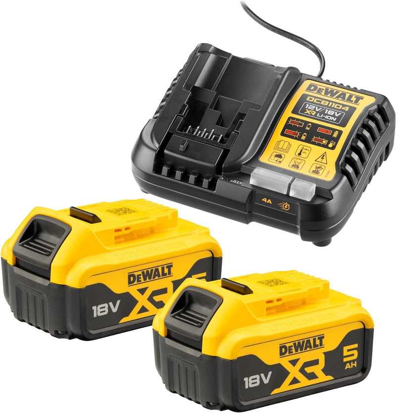 Dewalt 18 Volt / 5.0 Ah Akku Starter-Kit DCB1104P2 (bestehend aus 2X Akkus (DCB184-XJ) & 1x System-S