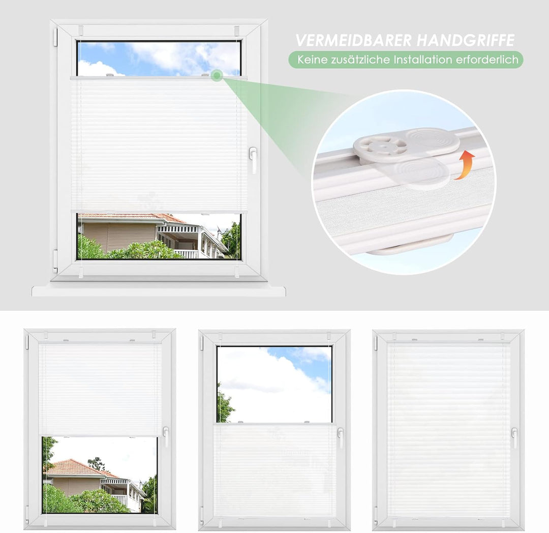 bobodeco Plissee ohne Bohren Klemmfix Faltrollo Jalousie Weiss 60x130cm (BxH), Plisseerollo Sichtsch