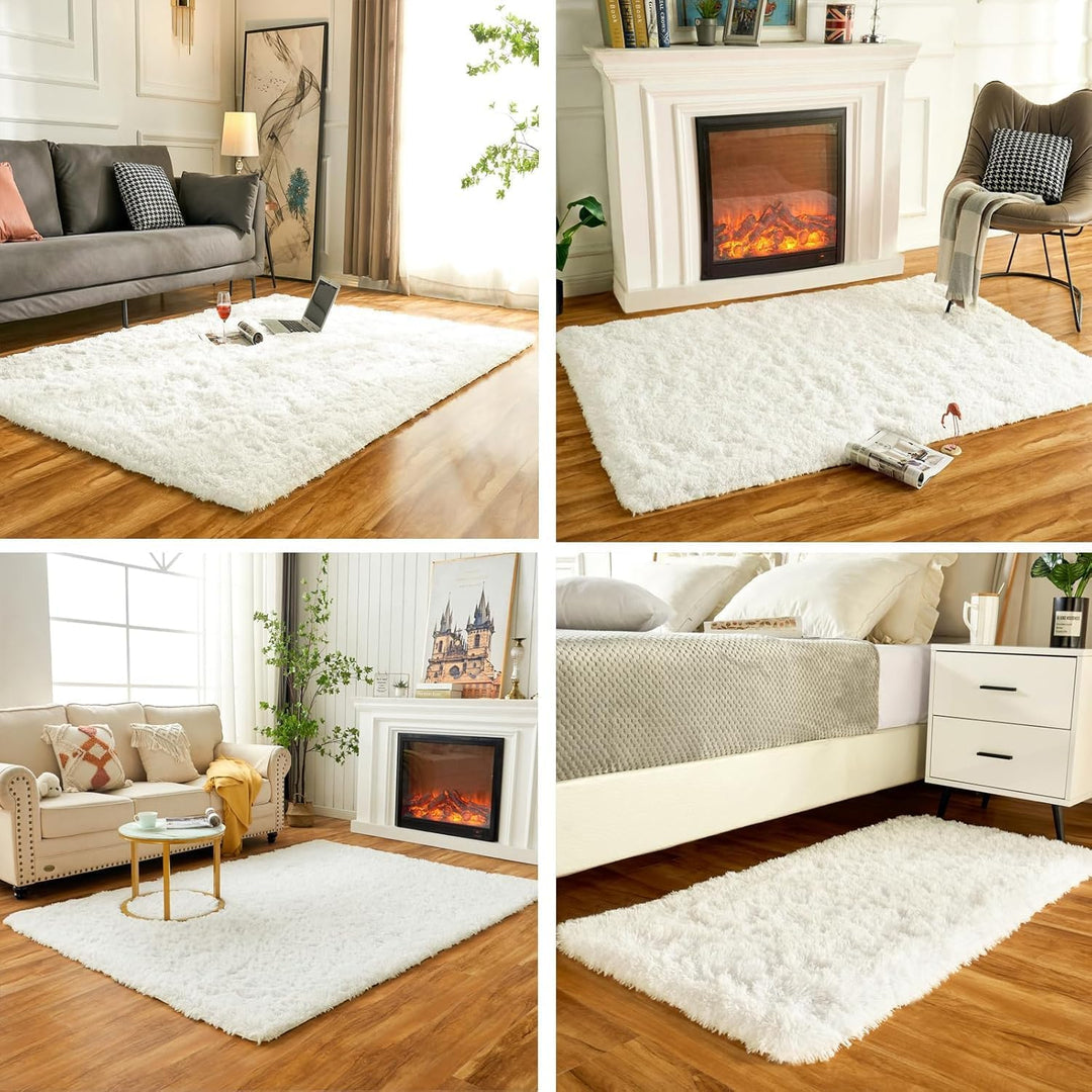 Obundi Bettvorleger Schlafzimmer,Flauschiger Teppich Büro, Hochflor Teppich Wohnzimmer,Plüsch Waschb