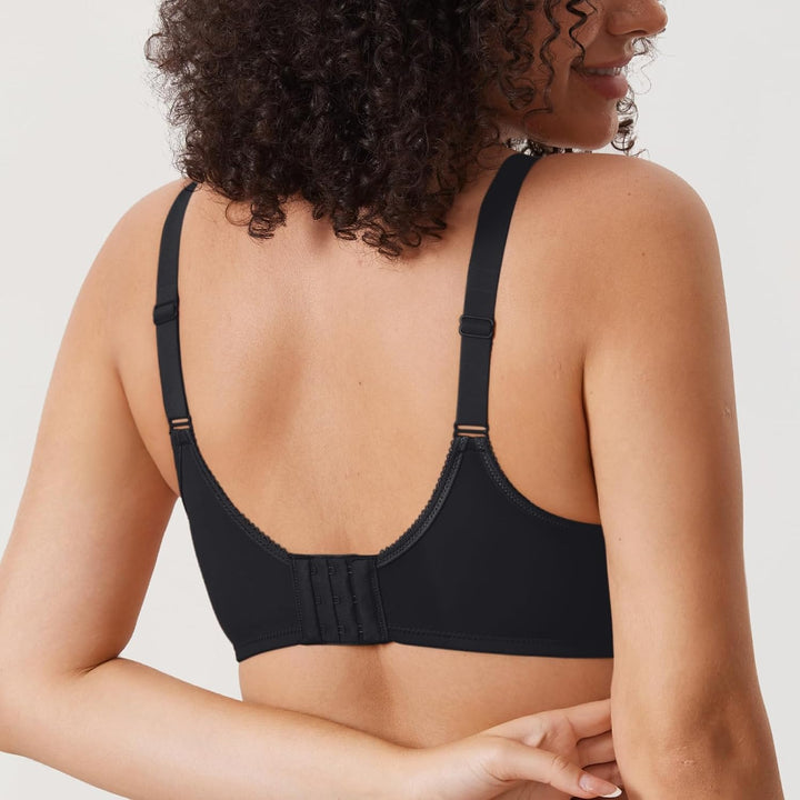 DELIMIRA Damen mit Bügel Nahtlose Vollschalen T-Shirt BH Gepolstert Grosse Grössen 65E Schwarz, 65E