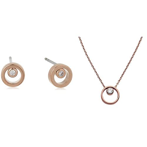 SKAGEN Damen-Ohrringe Edelstahl Rundschliff Cubic Zirconia + Skagen Damen-Ketten Edelstahl Rundschli