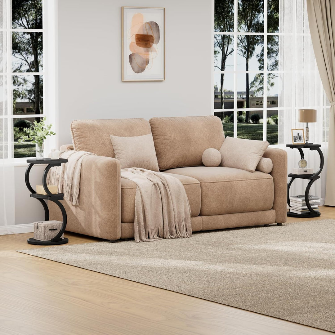 JUSTOGO Beistelltisch Rund, S-förmiges 3-stufiger Couchtisch, Kleiner Tisch Holz, Metall Nachttisch