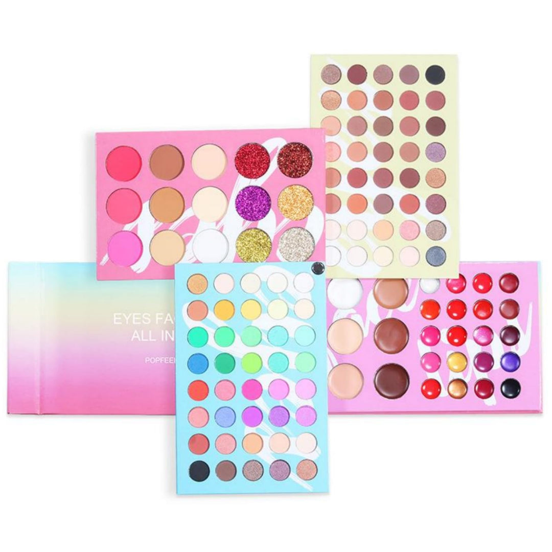 Alles in Einem Schminkset - 4 in1 Farbtafel Makeup Palette Set - 80 Lidschatten, 20 Lip Gloss, 3 Blu