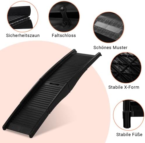 LEADZM Hundetreppe klappbar bis 50 kg, Einstiegshilfe für Kofferraum Hunderampe - 150x40 cm, Vierfac