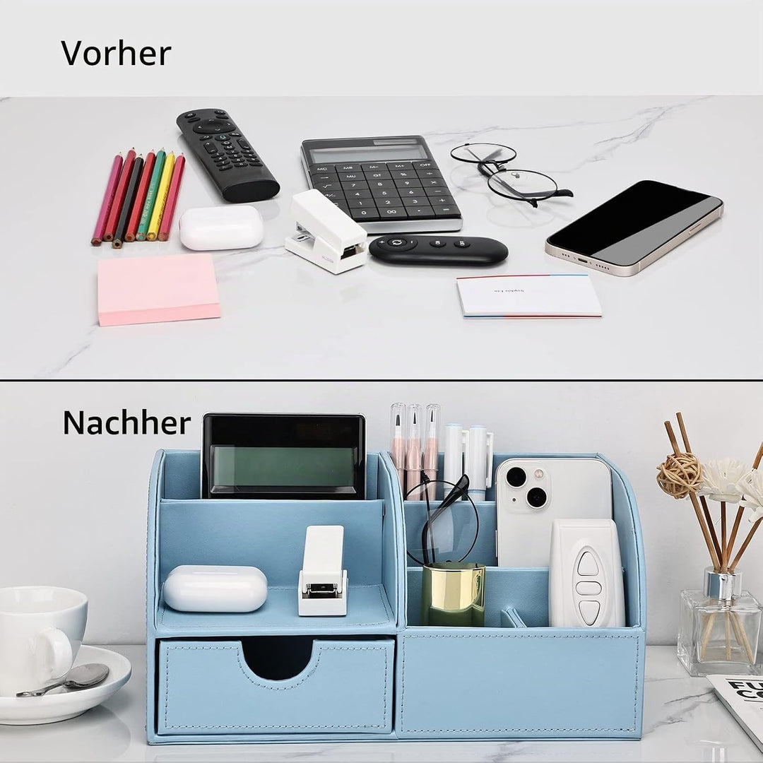 KINGFOM Büro Schreibtisch Organizer Ordnungssystem Tisch Organizer PU Leder Stiftehalter Stiftebox S