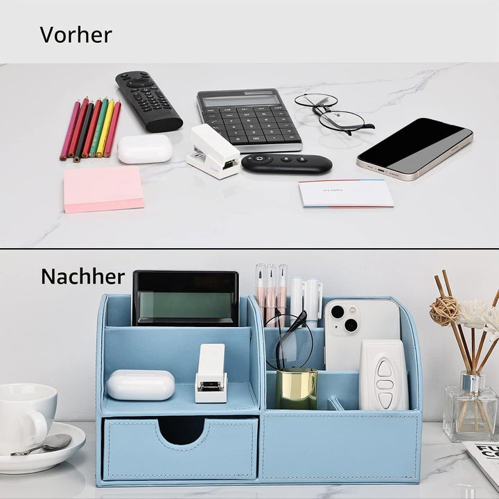 KINGFOM Büro Schreibtisch Organizer Ordnungssystem Tisch Organizer PU Leder Stiftehalter Stiftebox S