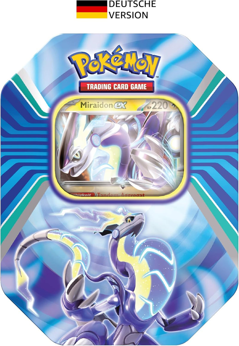 Pokémon-Sammelkartenspiel: Tin-Box Paldea-Legenden – Miraidon (1 holografische Karte & 4 Boosterpack