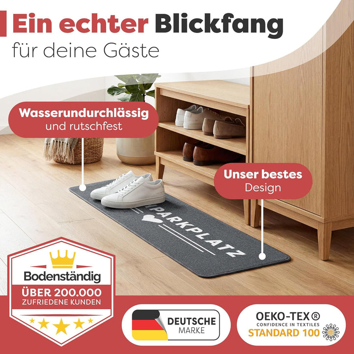 Bodenständig Schuhparkplatz Fussmatte Grau 100x33 cm – rutschfeste Schuhmatte & Waschbarer Schuhtepp