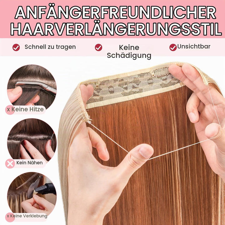 Silk-co Haarverlängerung mit Gummiband, Glatte Extensions mit Draht und Clips, Einstellbar Secrets H