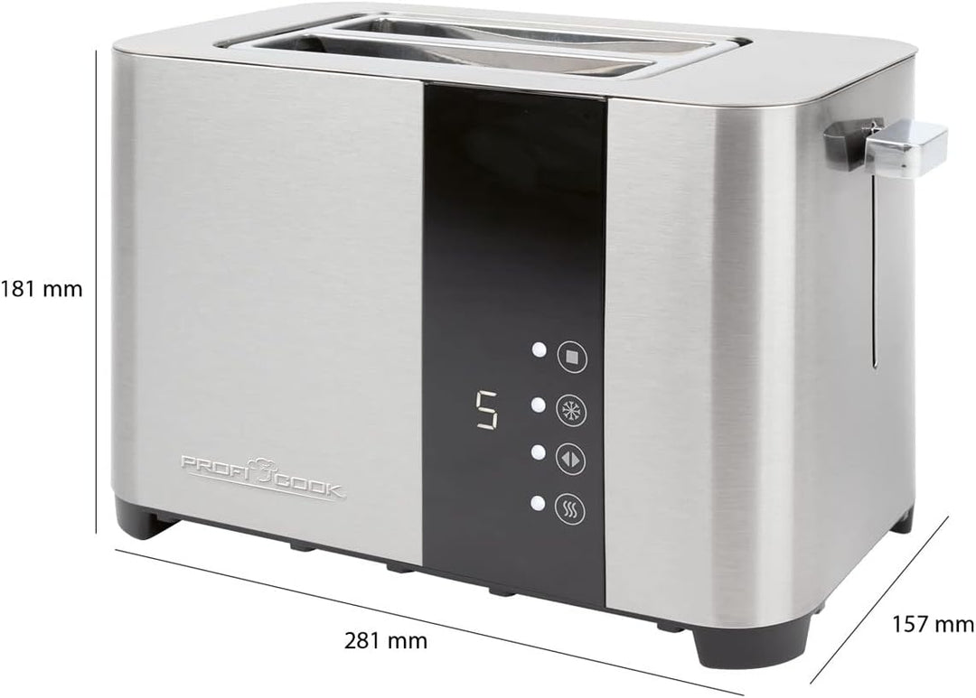 ProfiCook Toaster, Toaster 2 Scheiben mit Sensor Touch Bedienung, Auftau-, Aufwärm-/ Schnellstoppfun