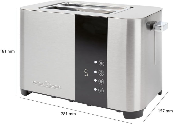 ProfiCook Toaster, Toaster 2 Scheiben mit Sensor Touch Bedienung, Auftau-, Aufwärm-/ Schnellstoppfun