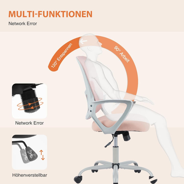 Sweetcrispy Bürostuhl Ergonomisch, Schreibtischstuhl mit Lendenwirbelstütze, Höhenverstellbarkeit St